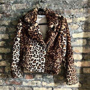 NWOT Rebecca Minkoff Leopard Motorcycle Faux fur jacket